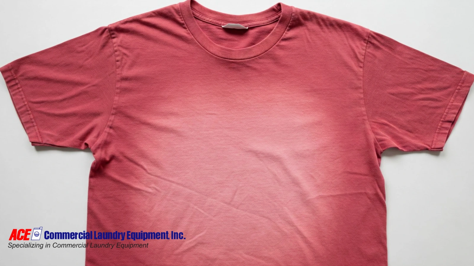 A red shirt showing significant color fading in the center, highlighting the effects of improper washing and sunlight exposure.
